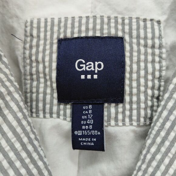 Gap Blazer Women Size 8 Gray White Seersucker Pin Stripe Nautical Preppy Classic - Picture 6 of 13